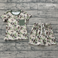 ( No moq ) Preorder Baby Boys Short Sleeves Pocket Shirt Deer Green Camo Shorts Clothes Set