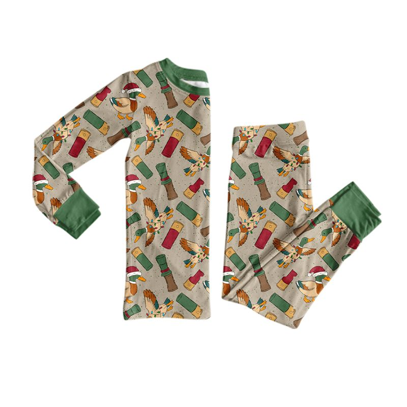 ( Moq 5 ) Preorder Baby Boys Kids Long Sleeves Ducks Shirt Pants Christmas Set Pajamas Clothes
