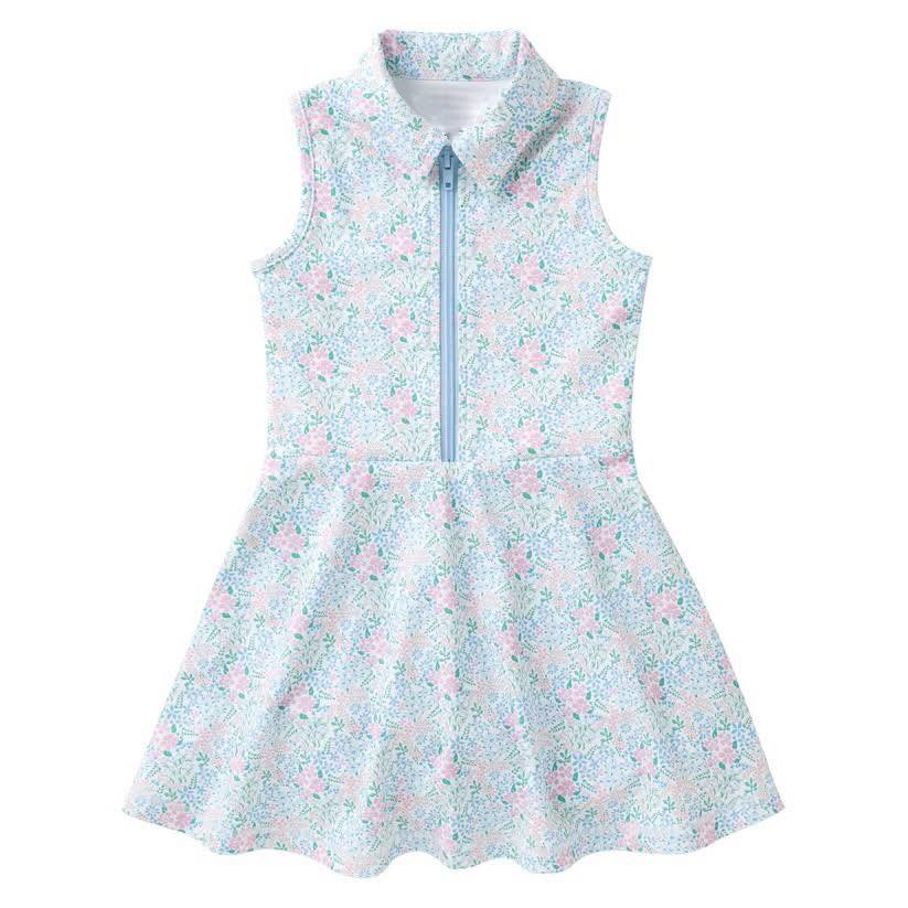 ( Moq 5 ) Preorder Baby Girls Sleeveless Flower Knee Length Yoga Active Shorts Zipper Dress