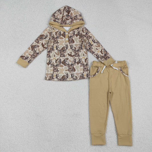 Baby Boy Long Sleeves Camo Deer Hoodie Shirt Pockets Pants Hunting Set RTS