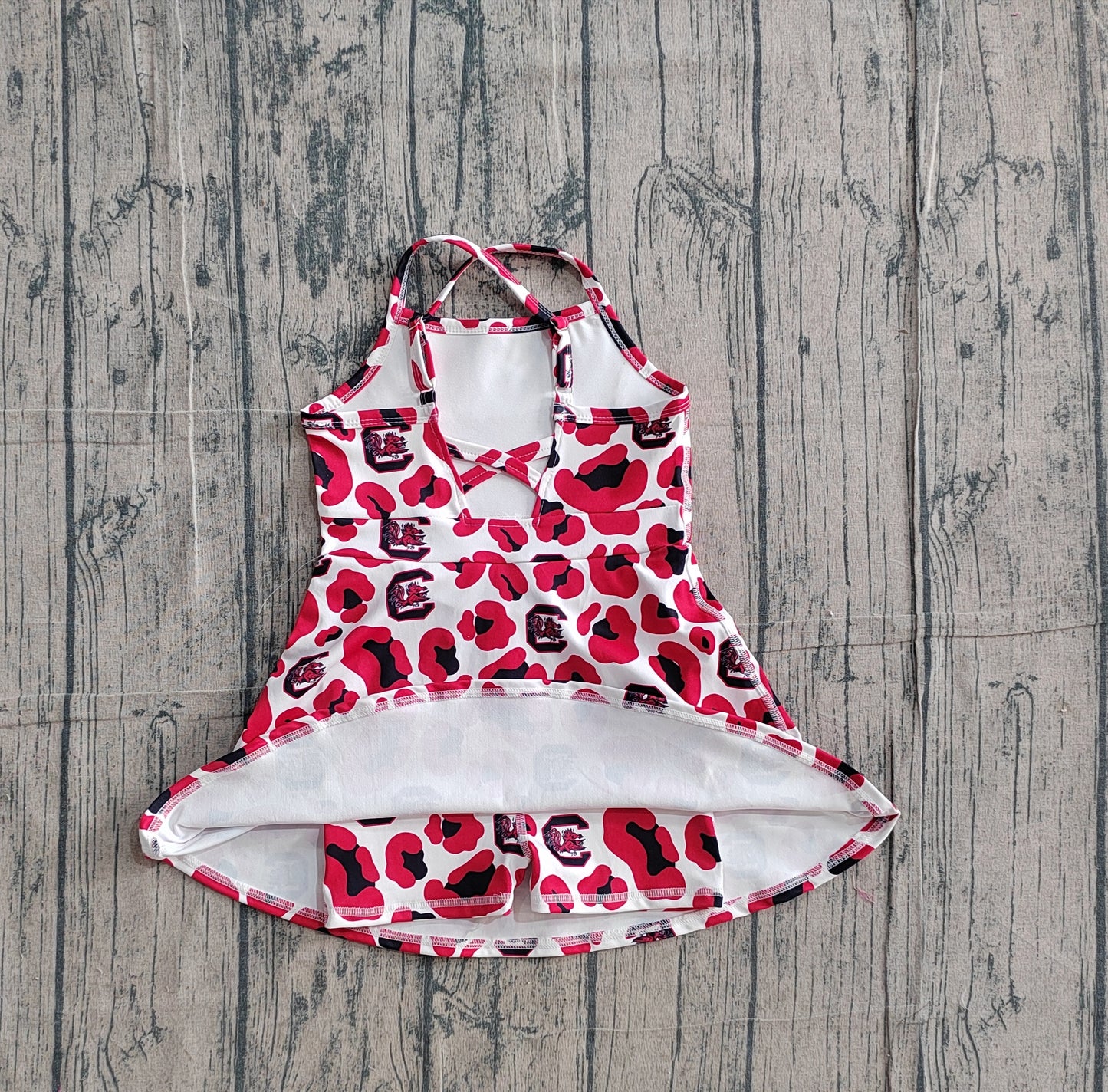 Baby Girls Kids Straps Red Leopard Team Yoga Active Shorts Knee Length Dress RTS