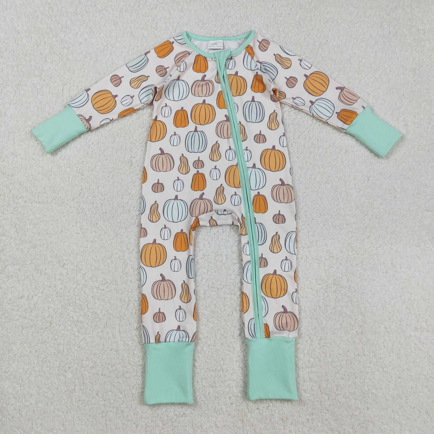 Baby Boy Long Sleeves Pumpkins Fall Zipper Pajamas Footie Romper RTS