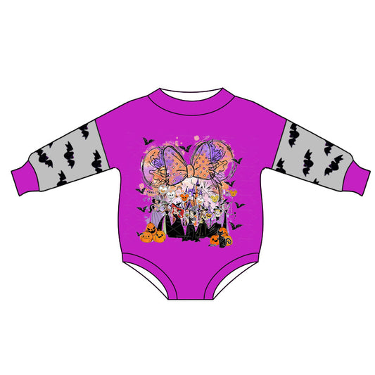 Baby Girl Bats Long Sleeves Princess Halloween Purple Romper