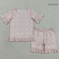 Baby Girls Kids Short Sleeves Goose Bows Hearts Flower Shirt Shorts Summer Set RTS