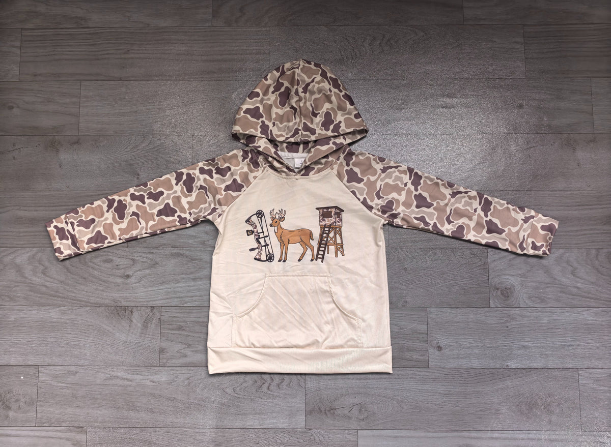 ( No moq ) Preorder Baby Boys Kids Camo Hoodie Deer Pocket Pullover Shirt Hunting Clothes