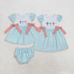 Sibling Baby Girls Kids Embroidery Cross Easter Blue Plaid Easter Dress Set RTS
