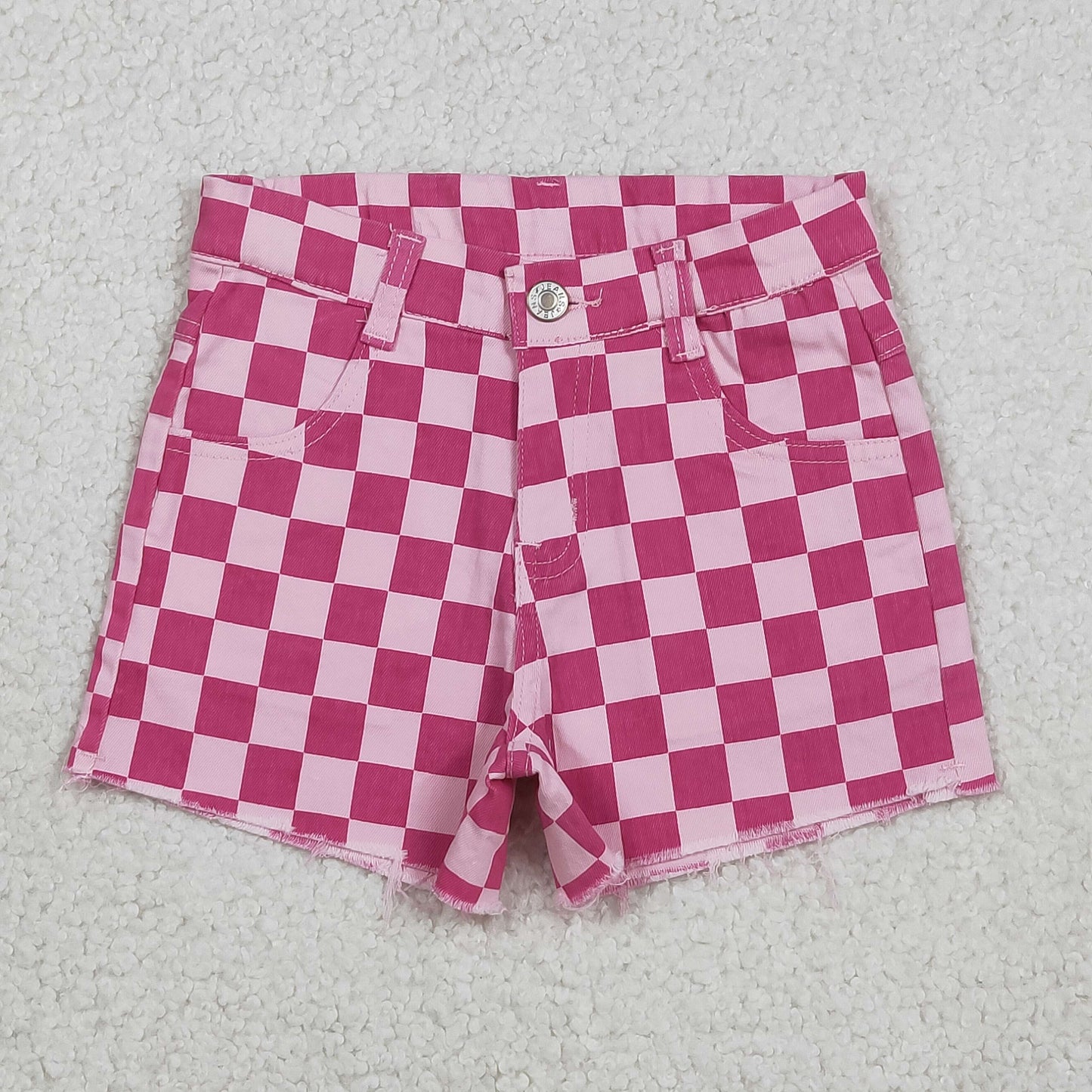 Baby Girls Kids Pink Checked Denim Shorts RTS