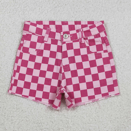 Baby Girls Kids Pink Checked Denim Shorts RTS