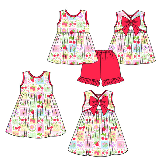 ( Moq 5 Each Style ) Sibling Baby Girls Kids Strawberry Flower Dress Set Summer Clothes