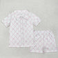 Adult Women Short Sleeves Pink Bows Buttons Shirt Shorts Pajamas Set