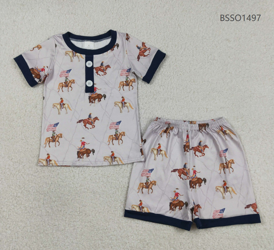 Baby Boys Kids Short Sleeves Shirt Western Rodeo Shorts July 4th Pajamas Set RTS