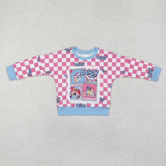 Baby Girl Long Sleeves Christmas Checkered Dogs Shirt Tops