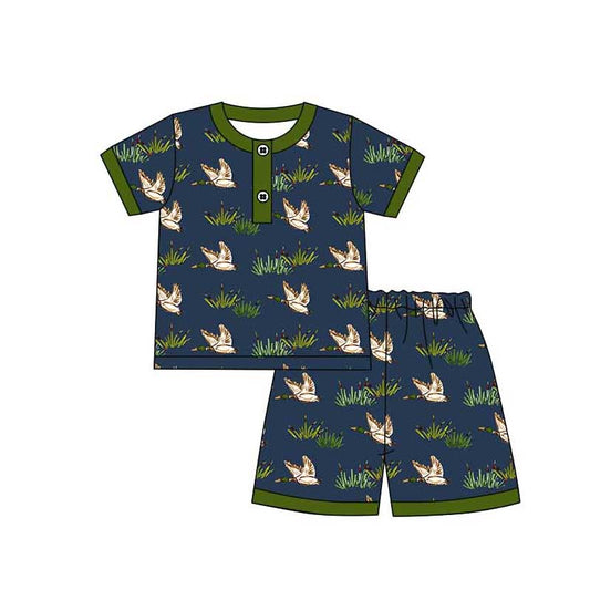 Baby Boy Ducks Short Sleeves Shirt Ruffle Shorts Pajamas Set Moq 5