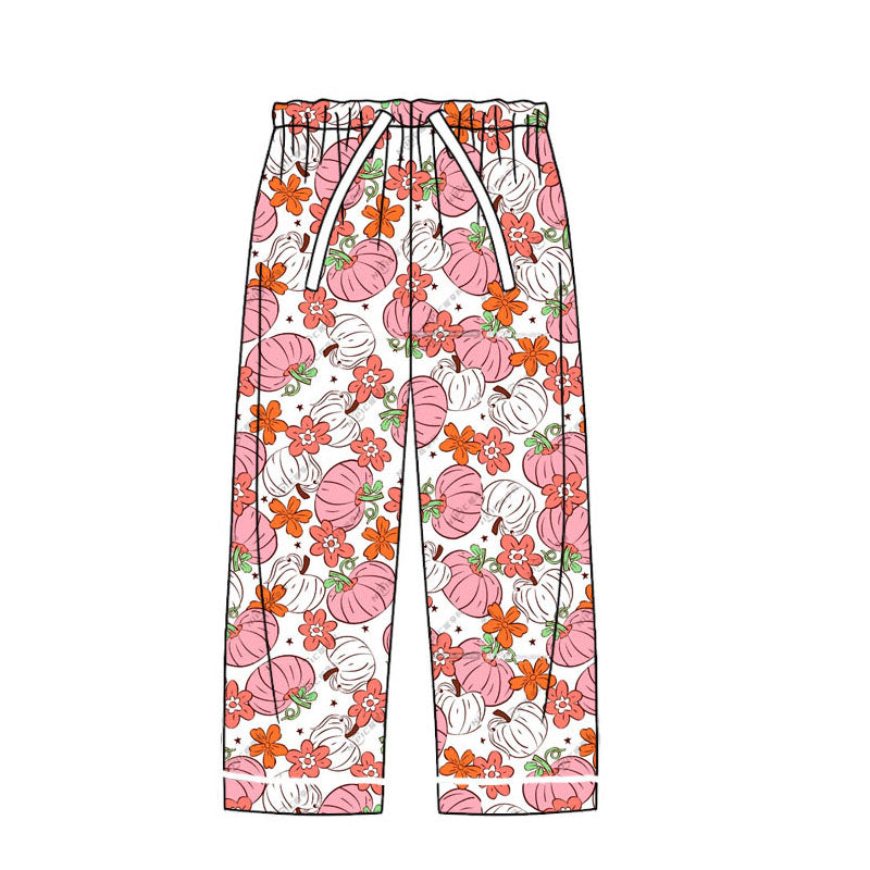 Adult Women Fall Pink Pumpkin Flower Pants Pajamas