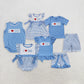 Baby Boy Girl Kids Embroidery I Love Dad Sibling Blue Romper Dress Set RTS