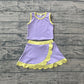 Baby Girls Kids Lavender Tops Scallop Skirt Shorts Yoga Active Set Summer Clothes RTS