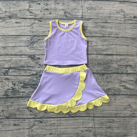 Baby Girls Kids Lavender Tops Scallop Skirt Shorts Yoga Active Set Summer Clothes RTS
