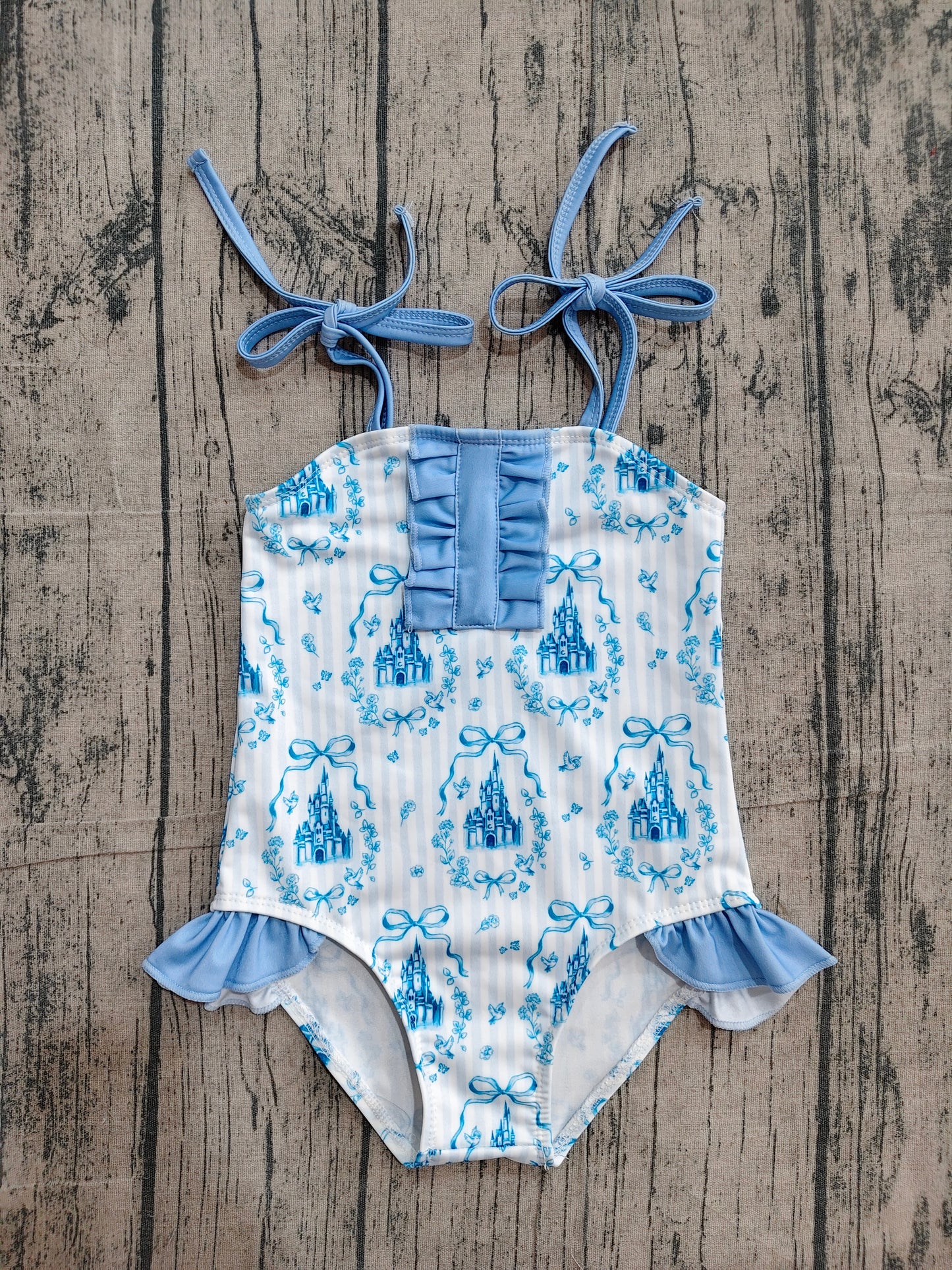 ( No moq ) Preorder Baby Girls Kids Sleeveless Castles Bows Summer One-piece Swimsuit