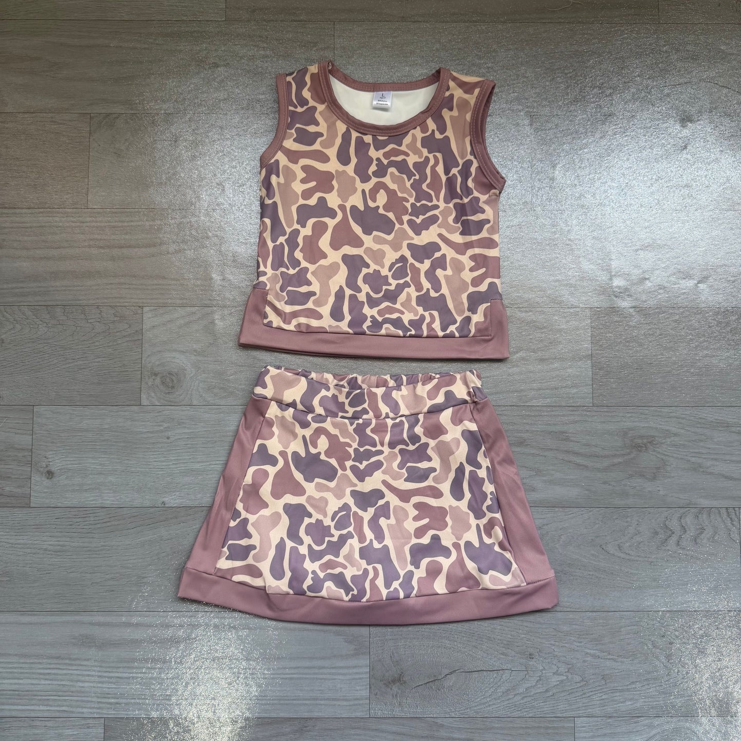 ( No moq ) Preorder Baby Girls Kids Sleeveless Camo Tops Skirt Shorts Set Yoga Active Clothes