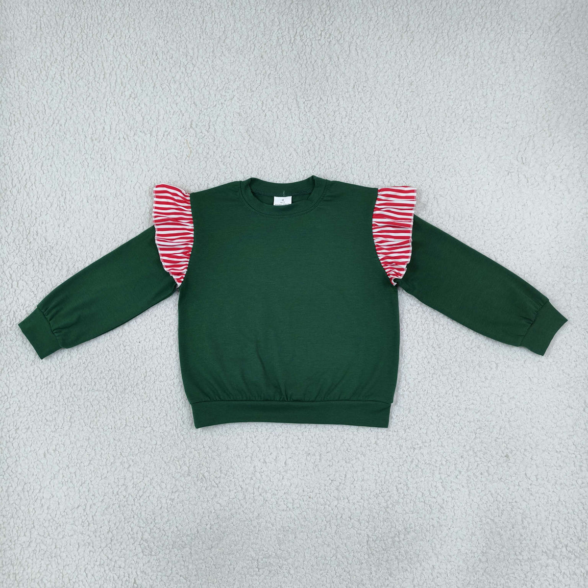 Baby Girls Toddler Stripes Ruffle Long Sleeves Green Shirt Cotton Tops Christmas Clothes RTS