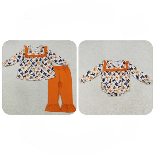 Baby Girl Toddler Long Sleeves Bows Sibling Halloween Ruffle Fall Romper Set RTS