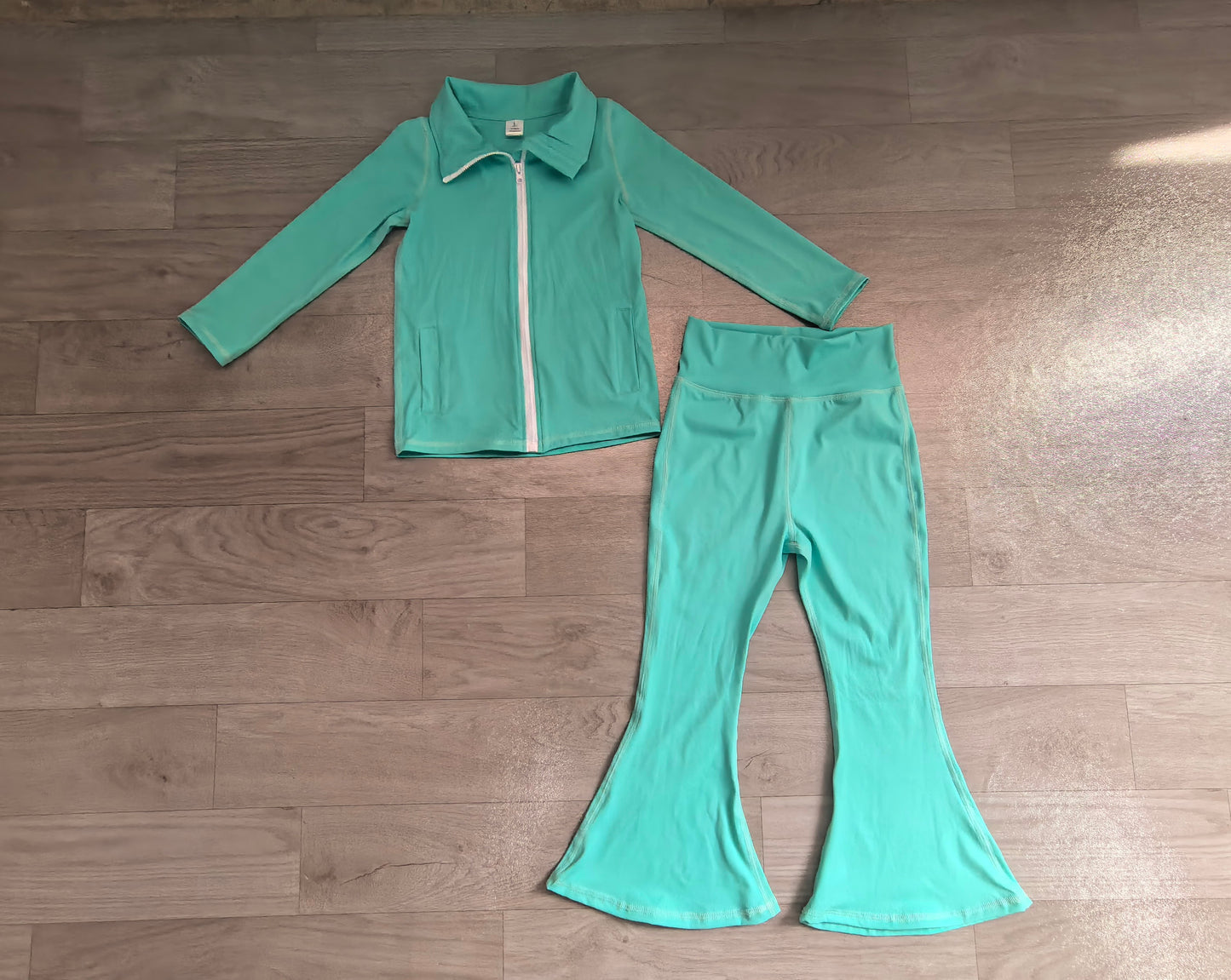 ( No moq ) Preorder Baby Girls Kids Pockets Zipper Cardigan Tops Pants Set Yoga Active Clothes