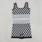 Adult Woman Sleeveless Black Checkered Tank Tops Shorts Knitted Yoga Set RTS
