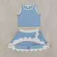 Baby Girls Kids Blue Shirt Scallop Green Skirt Shorts Yoga Active Set Clothes RTS