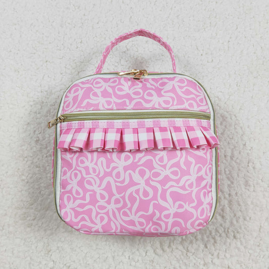 Baby Girl Kids Pink Bows Ruffle Lunch Box Picnic Thermal Bag RTS
