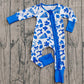 Baby Girl Long Sleeves Football Bows Team Cheer Blue Zipper Romper RTS