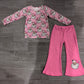 Baby Girls Kids Long Sleeves Christmas Santa Stripes Shirt Pink Pants Set Clothes RTS