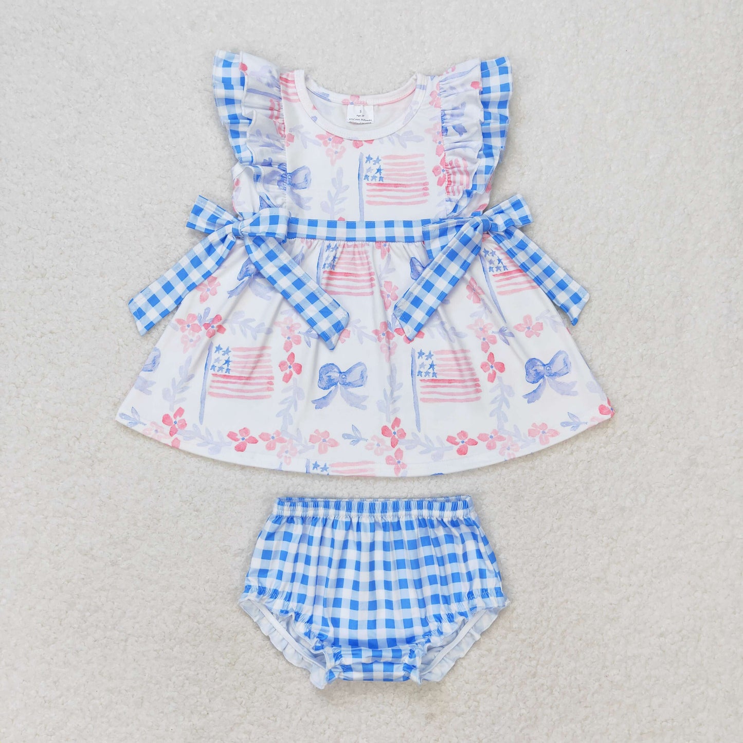 Baby Boy Girl July 4th Sibling Bows Romper Set