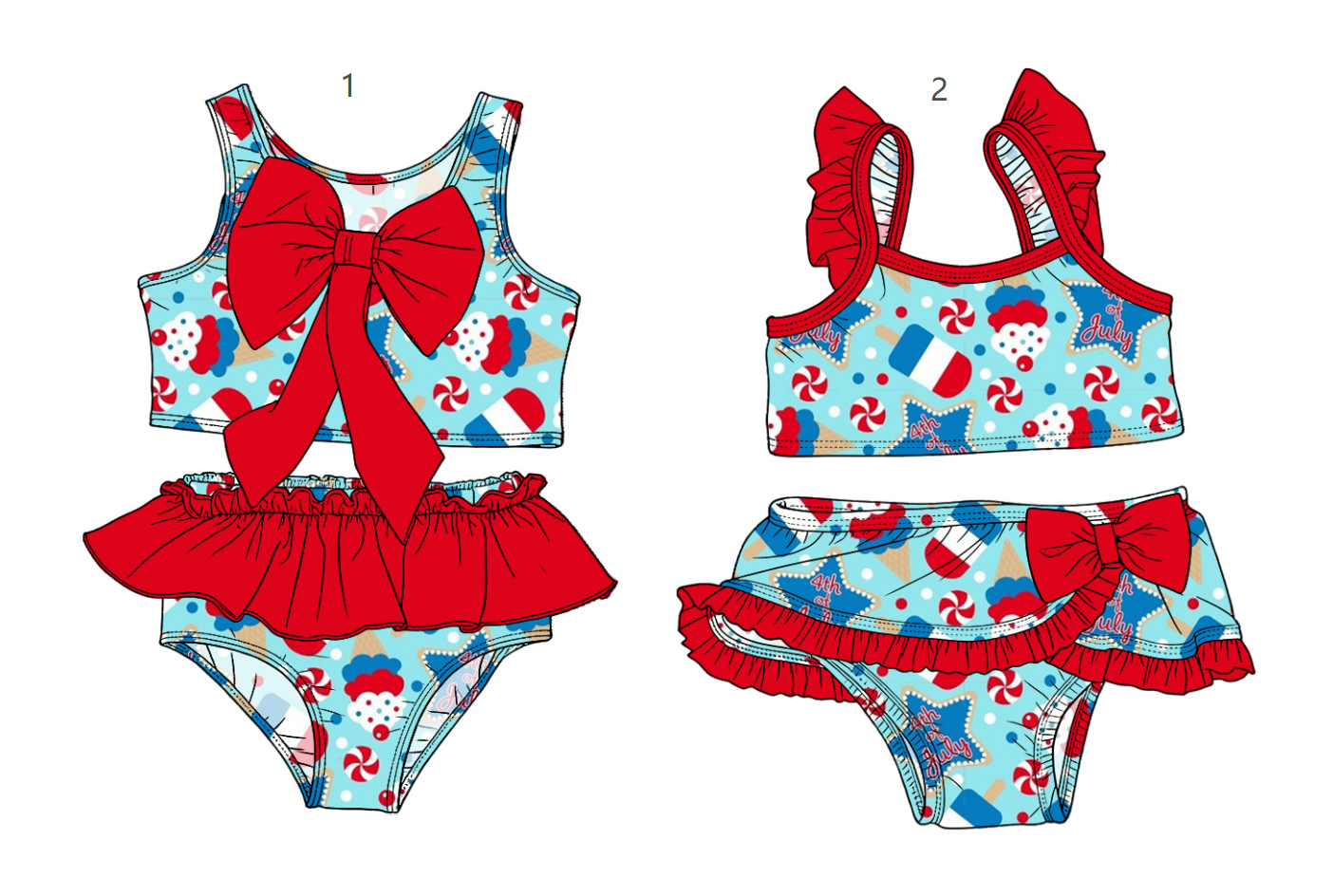 ( Moq 5 Each Style ) Sibling Baby Girls Kids Stars Tops Ruffle Shorts 4th of July Bows Sets Summer Swimsuits
