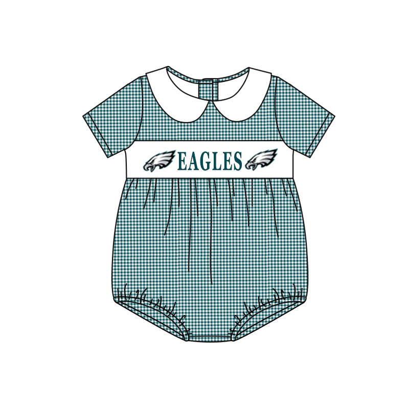 Baby Boy Team Green Checkered Short Sleeves Romper