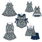 ( Moq 5 Each Style ) Baby Girls Kids Sleeveless Football Stars Flower Sibling Blue Romper Dresses Sets