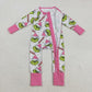 Baby Girl Long Sleeves Green Face Christmas Pink Ruffle Zipper Romper RTS