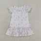 Baby Girls Kids Short Sleeves Purple Pink Flower Ruffle Knee Length Dress RTS