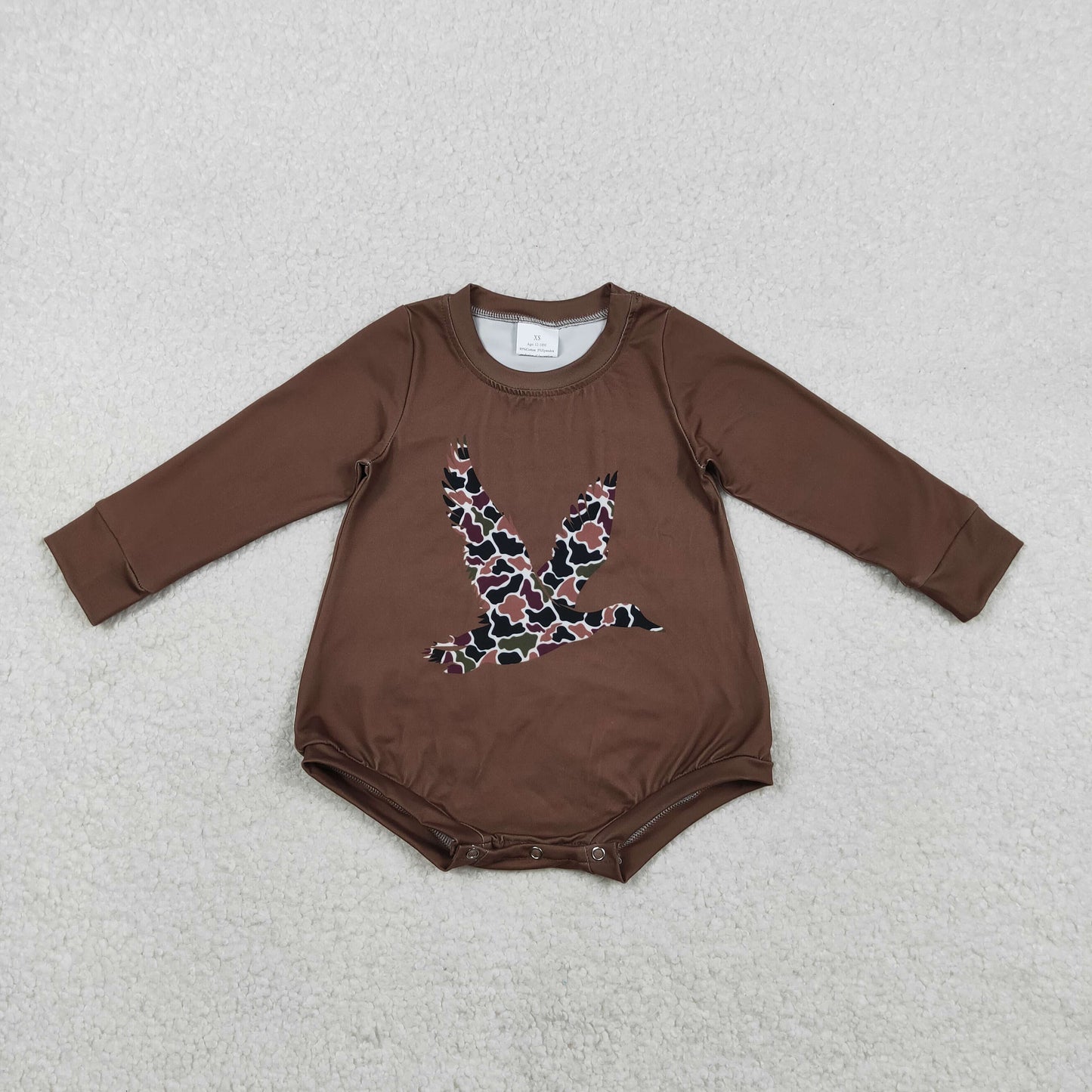Baby Girls Infant Brown Long Sleeves Duck Bubble Romper RTS