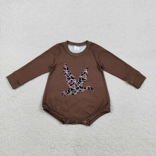 Baby Girls Infant Brown Long Sleeves Duck Bubble Romper RTS