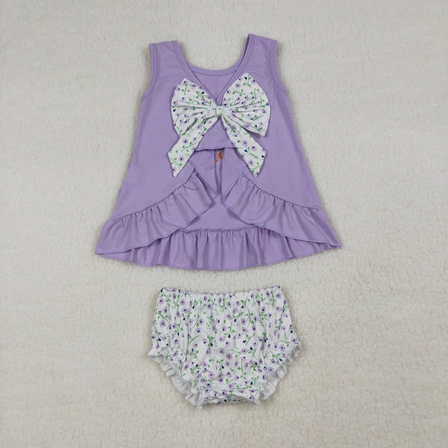 Baby Girls Kids Sleeveless Embroidery Goose Purple Tops Floral Bummie Shorts Set RTS