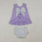 Sibling Baby Girls Sleeveless Embroidery Floral Duck Bows Purple Dress Sets Clothes RTS
