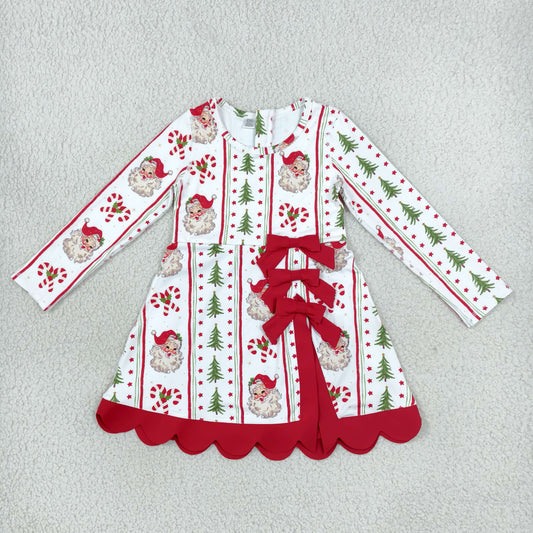 Baby Girls Kids Long Sleeves Christmas Santa Bows Scallop Dress Yoga Active Clothes RTS