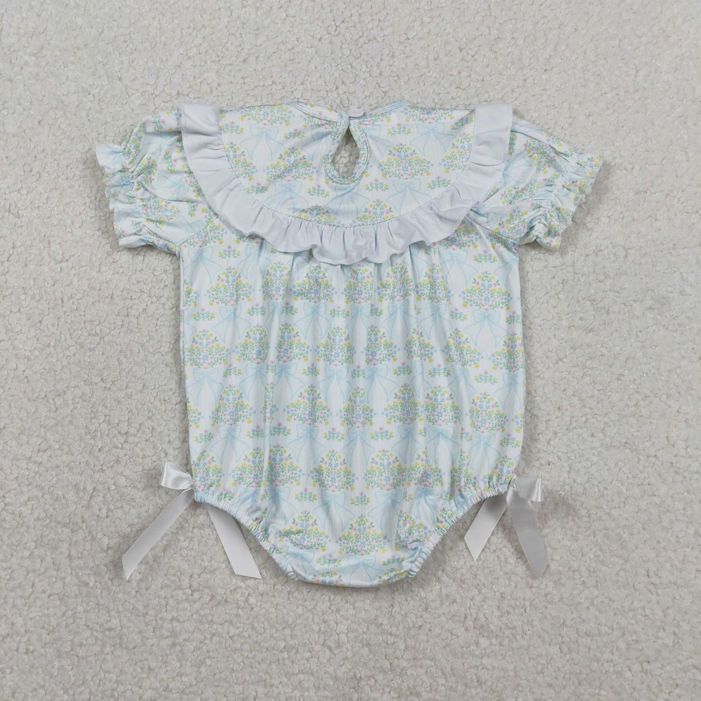 Sibling Baby Girls Kids Short Sleeves Embroidery Smocked Bows Floral Bubble Romper Dress RTS