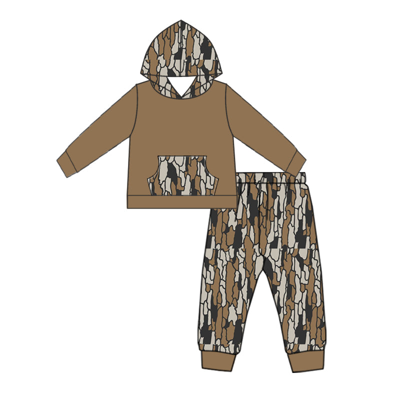 Baby Boy Camo Fall Brown Hooded Top Pants Set