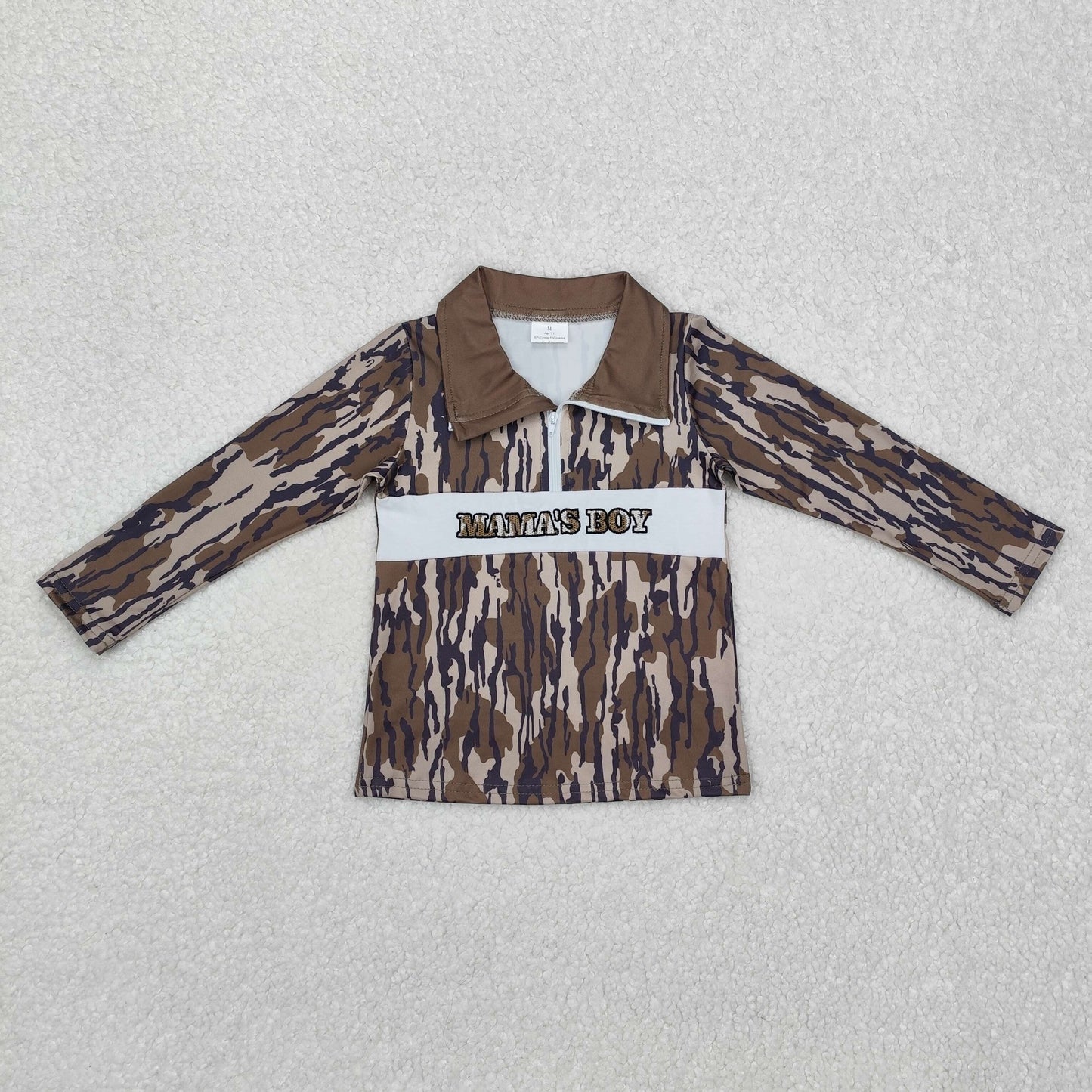 Baby Kids Toddler Long Sleeves Embroidery Mama's Boy Camo Pullover Shirt