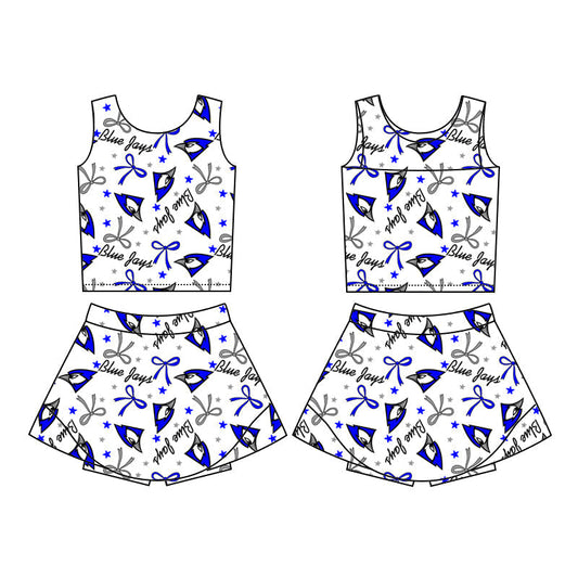Baby Girl Sleeveless Bows Team Tops Skirt Shorts Skort set ( Moq 5 )