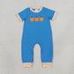 Sibling Baby Boys Kids Embroidery Pumpkins Romper Thanksgiving Set Blue Clothes RTS