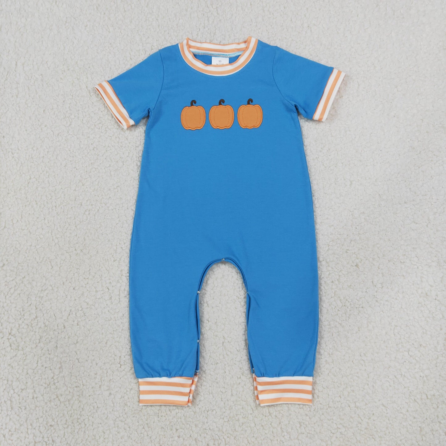 Sibling Baby Boys Kids Embroidery Pumpkins Romper Thanksgiving Set Blue Clothes RTS