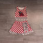 ( No moq ) Preorder Baby Girls Kids Elephant Checked Shirt Scallop Bows Skirt Shorts Team Set Yoga Active Clothes