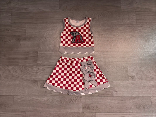 ( No moq ) Preorder Baby Girls Kids Elephant Checked Shirt Scallop Bows Skirt Shorts Team Set Yoga Active Clothes